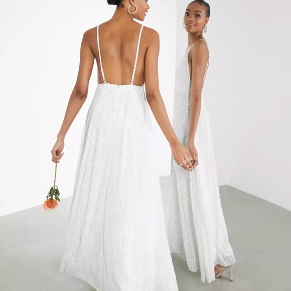 NEVER BEEN WORN NWT ASOS 'Joni' Sequin Wedding Dress (US 10 UK 12) - Picture 3 of 5